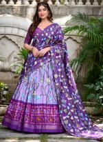 Tussar Silk Lavender Traditional Wear Printed Lehenga Choli